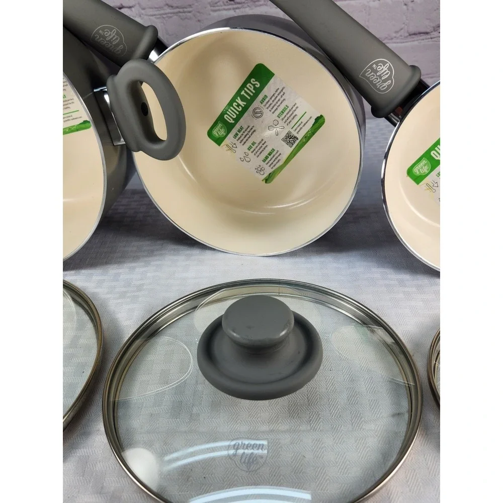 Set NEW Greenlife Healthy Nonstick Ceramic Cookware Dutch Oven & 2 Sauce Pans Li